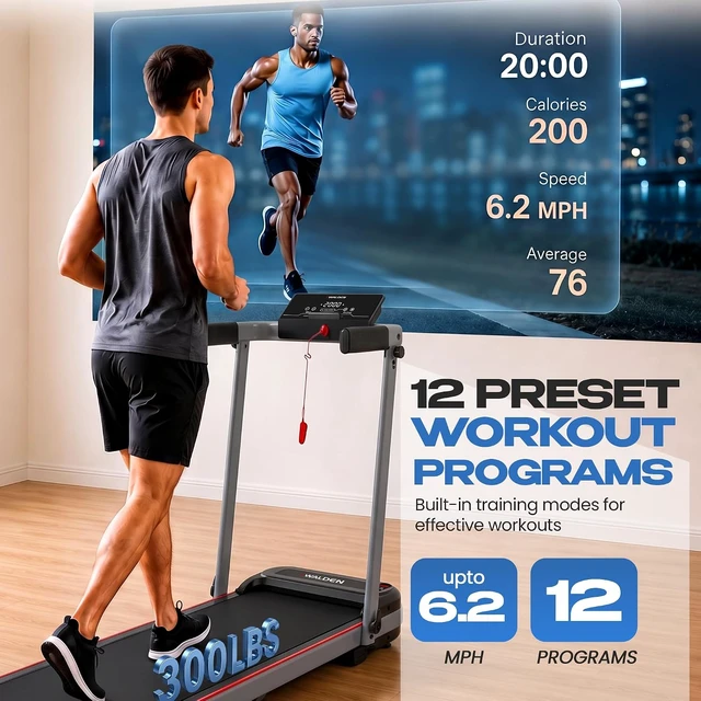 Alt view image 4 of 7 - Walden Sports Folding Electric Treadmill with Handle - Portable Running Machine LCD Screen - 6.2mp/h Adjustable Speed