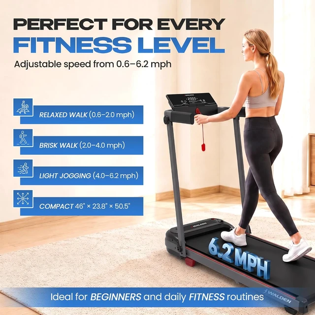 Alt view image 3 of 7 - Walden Sports Folding Electric Treadmill with Handle - Portable Running Machine LCD Screen - 6.2mp/h Adjustable Speed