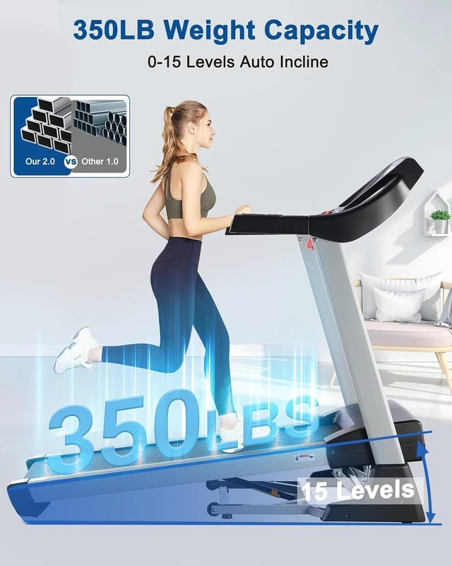 Alt view image 2 of 7 - Auto Incline BORGUSI Treadmill, Heavy Duty Treadmill for Home, Wide Belt