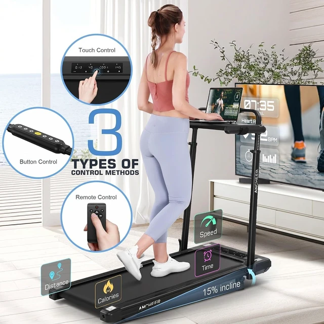 Alt view image 4 of 7 - Walking Pad Treadmill with Desk Workstation,3.5 HP Foldable Treadmills with 15% Incline & Handle Bar,450lbs Capacity,2s Folding,Ultra-Quiet,Small/Compact Under Desk Treadmills for Home Office