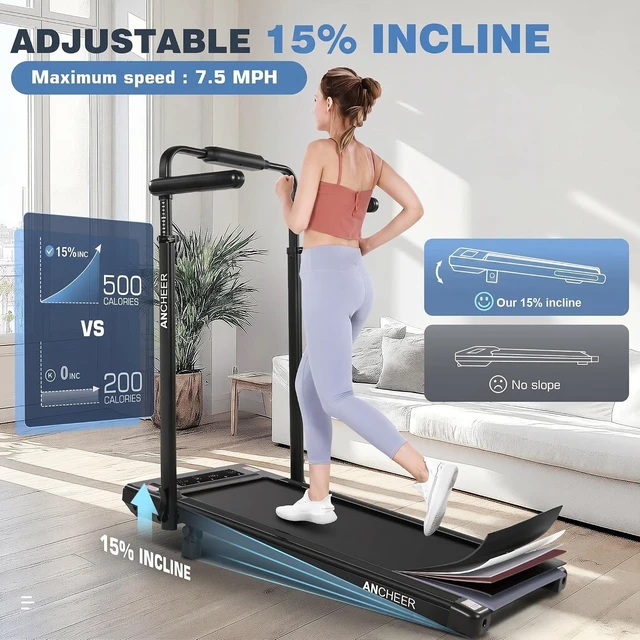 Alt view image 5 of 7 - Walking Pad Treadmill with Desk Workstation,3.5 HP Foldable Treadmills with 15% Incline & Handle Bar,450lbs Capacity,2s Folding,Ultra-Quiet,Small/Compact Under Desk Treadmills for Home Office