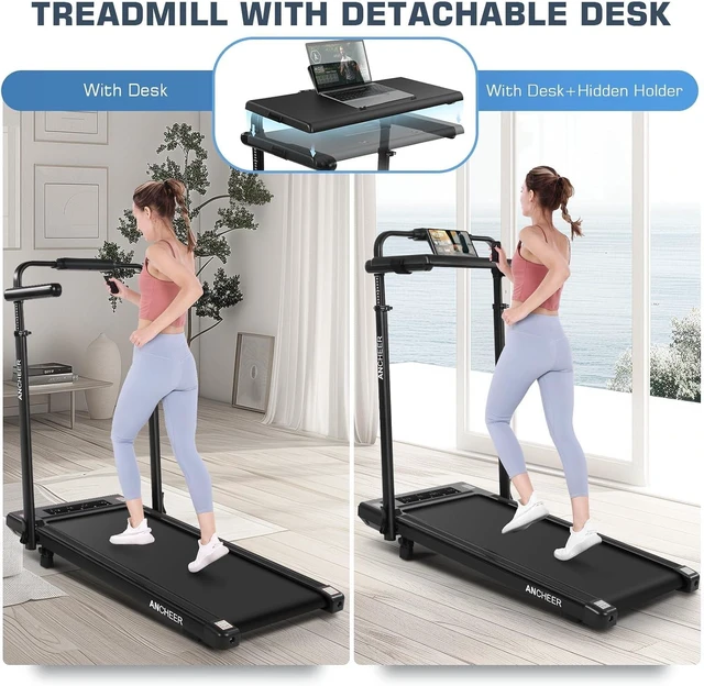 Alt view image 3 of 7 - Walking Pad Treadmill with Desk Workstation,3.5 HP Foldable Treadmills with 15% Incline & Handle Bar,450lbs Capacity,2s Folding,Ultra-Quiet,Small/Compact Under Desk Treadmills for Home Office