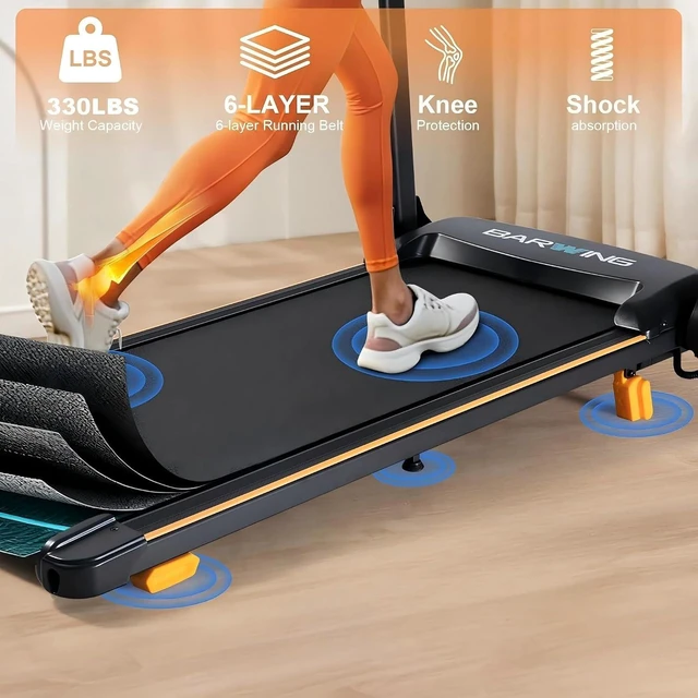 Alt view image 5 of 7 - BARWING Foldable Incline Walking Pad 3.0/3.5 HP Treadmills for Home, 7.5/8.5 MPH Under Desk Treadmill with Handles, Foldable Treadmill with Quiet Brushless, 330 LBS Weight Capacity