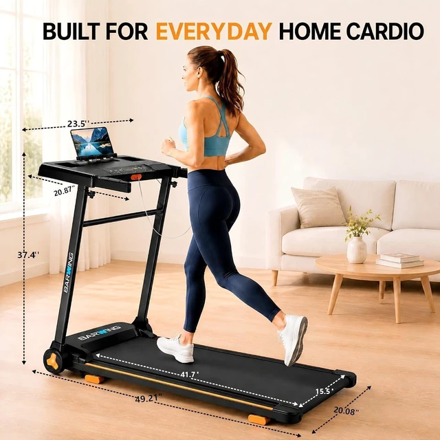 Alt view image 6 of 7 - BARWING Foldable Incline Walking Pad 3.0/3.5 HP Treadmills for Home, 7.5/8.5 MPH Under Desk Treadmill with Handles, Foldable Treadmill with Quiet Brushless, 330 LBS Weight Capacity