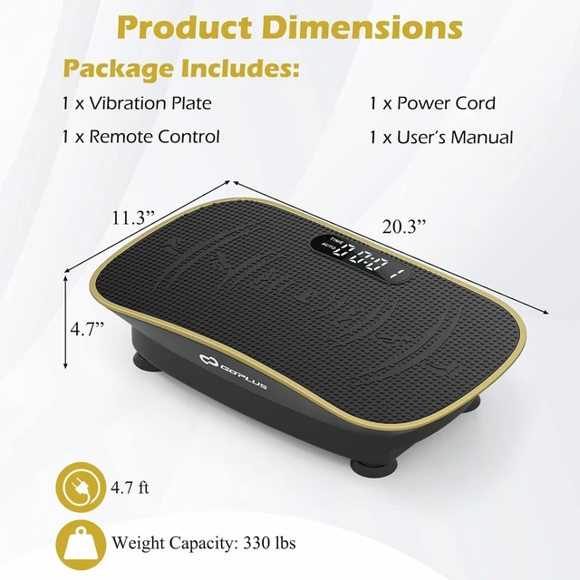 Alt view image 6 of 7 - Goplus Vibration Plate Exercise Machine, 330LBS Capacity Vibrating Platform for Lymphatic Drainage w/Remote, LED Display, Home Workout Full Body Shake Board for Weight Loss