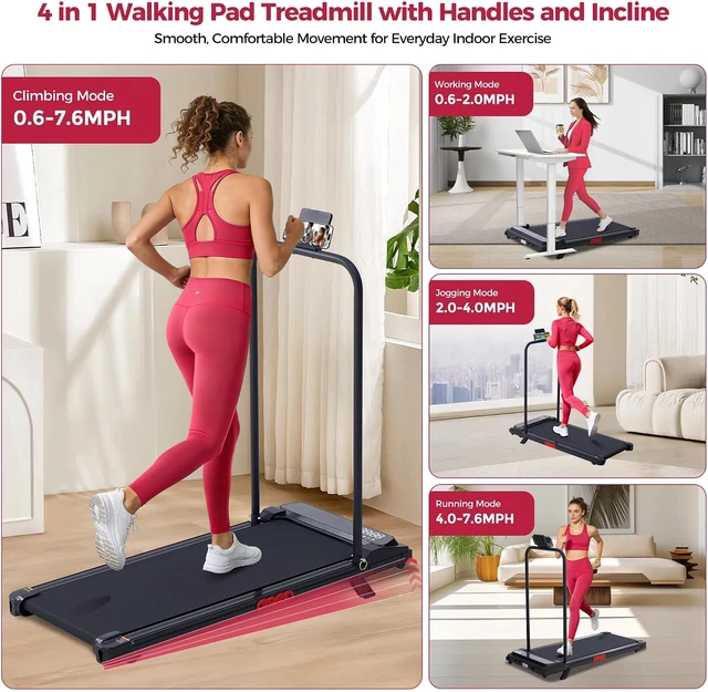 Alt view image 2 of 7 - Small Treadmill for Home, Walking Pad Treadmill with Incline and Handle Bar, 3.0HP Electric Under Desk Treadmill for Small Space, 0.6-7.6MPH Portable Mini Exercise Treadmills, 350LBS Capacity