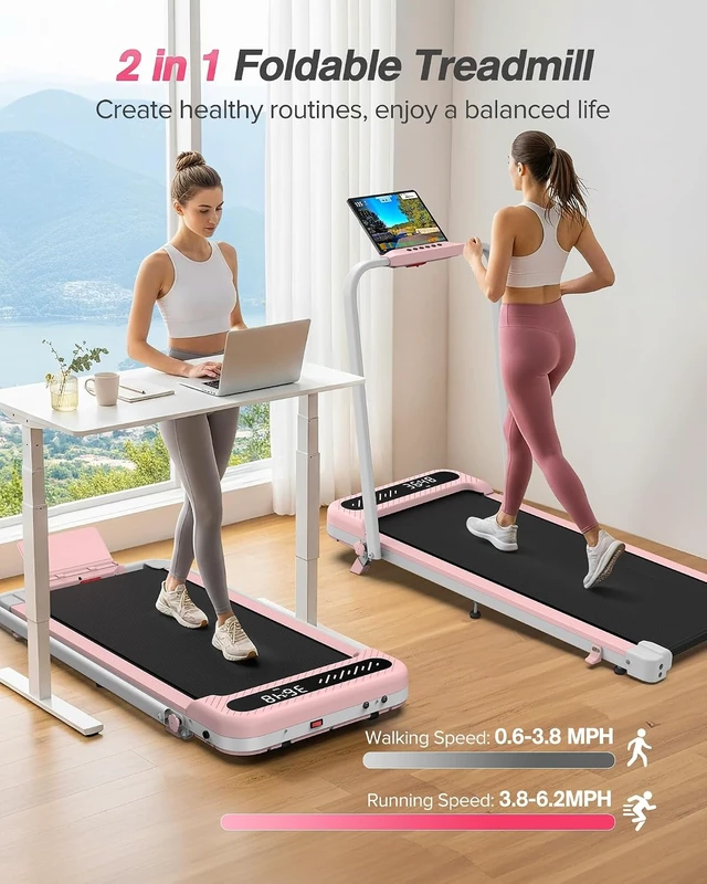 Alt view image 2 of 7 - WELLFIT Pink Walking Pad with 10% Incline and Handle Bar, 350+ Lbs Capacity