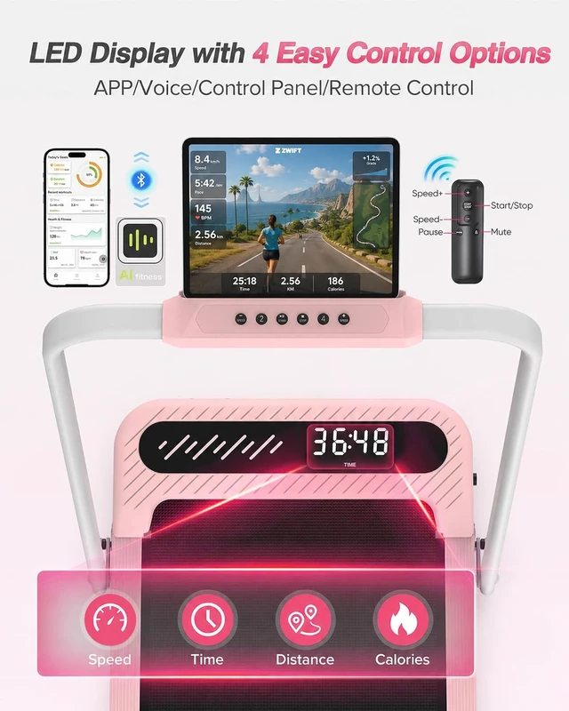 Alt view image 4 of 7 - WELLFIT Pink Walking Pad with 10% Incline and Handle Bar, 350+ Lbs Capacity