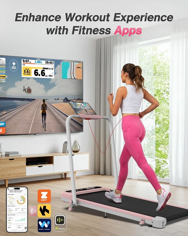 Alt view image 5 of 7 - WELLFIT Pink Walking Pad with 10% Incline and Handle Bar, 350+ Lbs Capacity