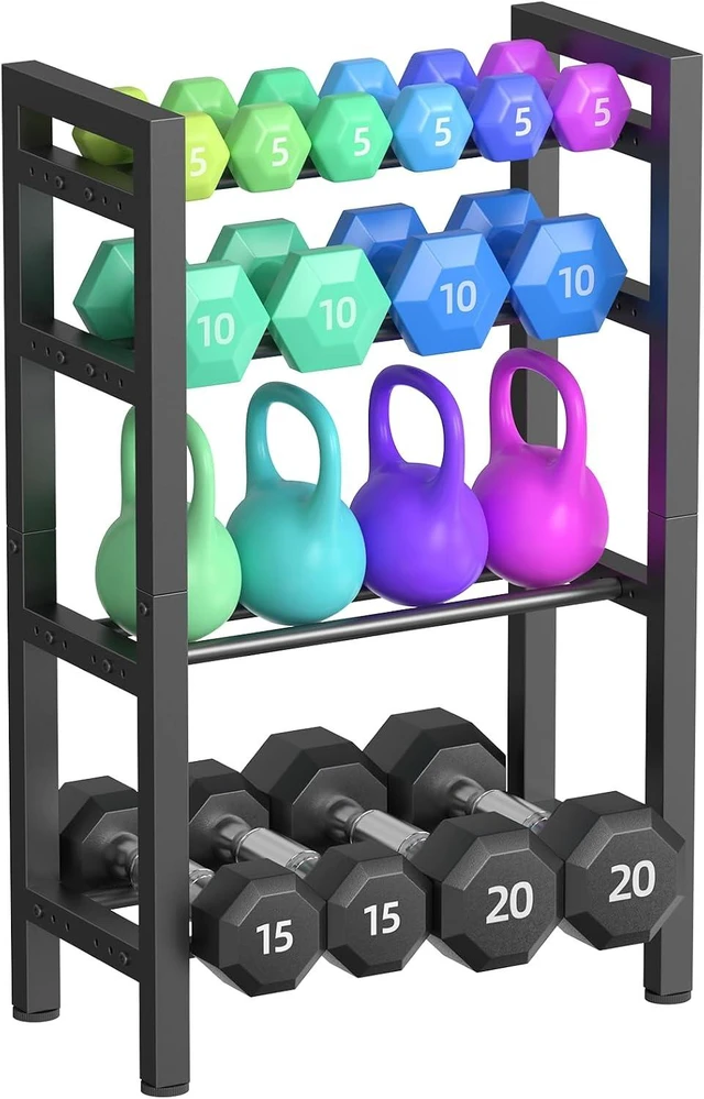 Main image of Dumbbell Rack, 4-Tier Weight Rack, Weight Rack for Home Gym, Adjustable Kettlebell Storage Rack, Heavy-Duty Weight Holder, Dumbbell Stand Organizer (Rack Only)