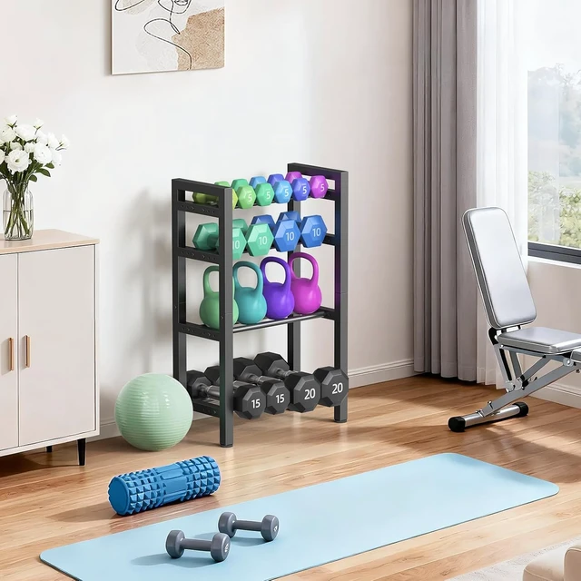 Alt view image 2 of 7 - Dumbbell Rack, 4-Tier Weight Rack, Weight Rack for Home Gym, Adjustable Kettlebell Storage Rack, Heavy-Duty Weight Holder, Dumbbell Stand Organizer (Rack Only)