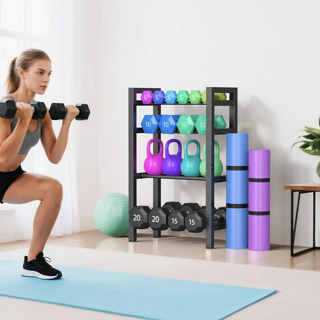 Alt view image 5 of 7 - Dumbbell Rack, 4-Tier Weight Rack, Weight Rack for Home Gym, Adjustable Kettlebell Storage Rack, Heavy-Duty Weight Holder, Dumbbell Stand Organizer (Rack Only)