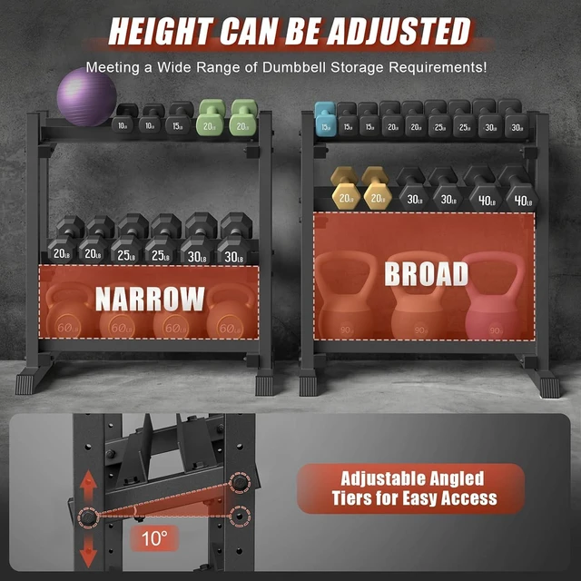 Alt view image 3 of 7 - Jusgym Dumbbell Rack Stand Only, 3 Tier Adjustable Height & Angle 1100LBS