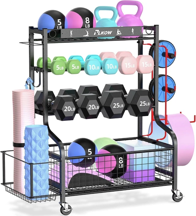 Main image of PLKOW Dumbbell Rack, Weight Rack for Home Gym Storage with Wheels and Hooks