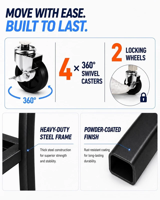 Alt view image 4 of 7 - PLKOW Dumbbell Rack, Weight Rack for Home Gym Storage with Wheels and Hooks
