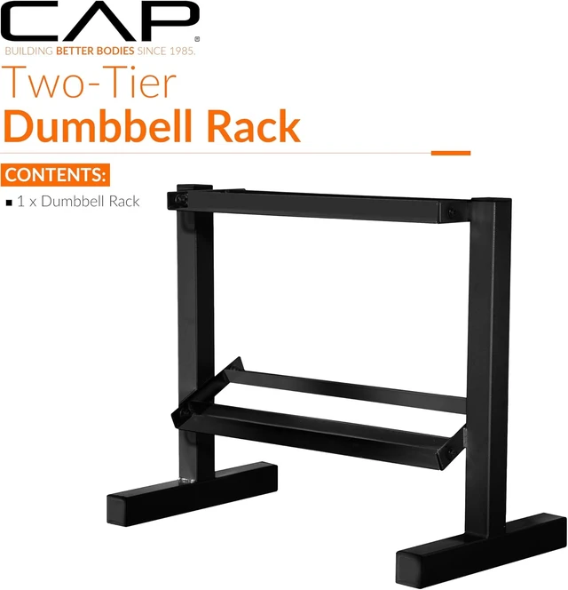 Alt view image 2 of 7 - Cap 24-Inch Dumbbell Storage Rack for Home Gym, 2-Tier Heavy-Duty Weight Rack for Hex Dumbbells, Space-Saving Steel Free Weight Organizer Stand, Holds 5lb - 25lb Pairs