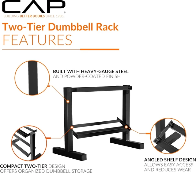 Alt view image 3 of 7 - Cap 24-Inch Dumbbell Storage Rack for Home Gym, 2-Tier Heavy-Duty Weight Rack for Hex Dumbbells, Space-Saving Steel Free Weight Organizer Stand, Holds 5lb - 25lb Pairs