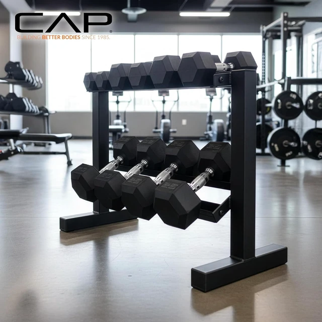 Alt view image 5 of 7 - Cap 24-Inch Dumbbell Storage Rack for Home Gym, 2-Tier Heavy-Duty Weight Rack for Hex Dumbbells, Space-Saving Steel Free Weight Organizer Stand, Holds 5lb - 25lb Pairs