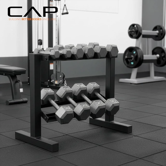 Alt view image 6 of 7 - Cap 24-Inch Dumbbell Storage Rack for Home Gym, 2-Tier Heavy-Duty Weight Rack for Hex Dumbbells, Space-Saving Steel Free Weight Organizer Stand, Holds 5lb - 25lb Pairs