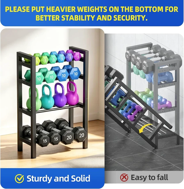 Alt view image 6 of 7 - Dumbbell Rack, 4-Tier Weight Rack, Weight Rack for Home Gym, Adjustable Kettlebell Storage Rack, Heavy-Duty Weight Holder, Dumbbell Stand Organizer (Rack Only)