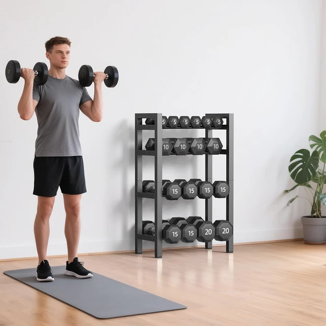 Alt view image 7 of 7 - Dumbbell Rack, 4-Tier Weight Rack, Weight Rack for Home Gym, Adjustable Kettlebell Storage Rack, Heavy-Duty Weight Holder, Dumbbell Stand Organizer (Rack Only)