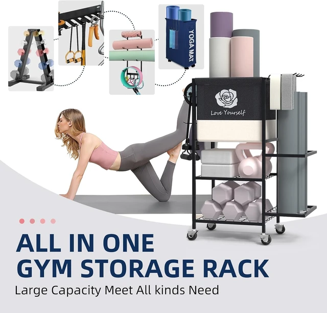 Alt view image 3 of 7 - Multi-Functional Home Gym Storage Rack,Yoga Mat Storage on Wheels