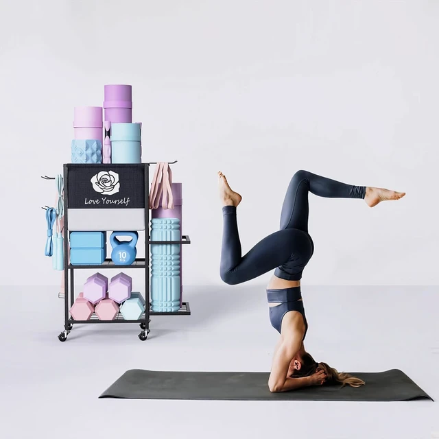 Alt view image 7 of 7 - Multi-Functional Home Gym Storage Rack,Yoga Mat Storage on Wheels