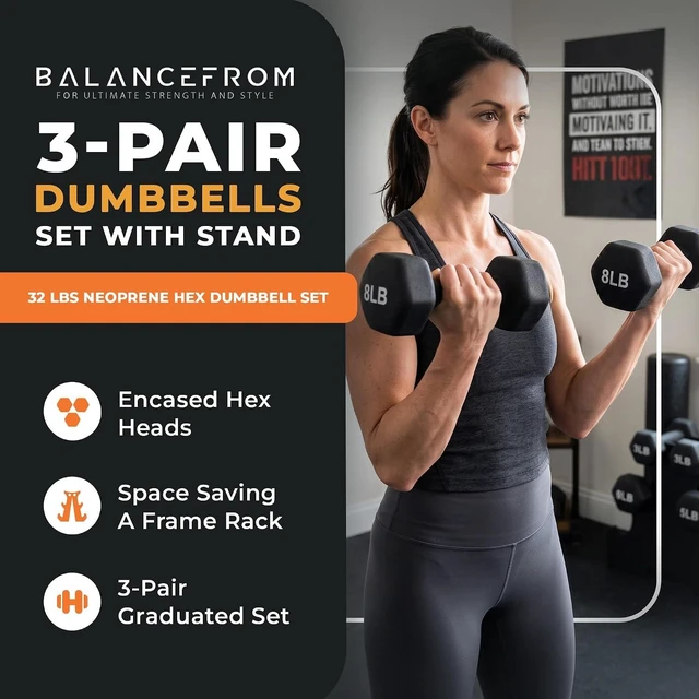 Alt view image 2 of 7 - BalanceFrom Neoprene Dumbbell Set with Rack - Non-Slip Strength Training Weights for Home Gym & Fitness Equipment, Multiple Sizes