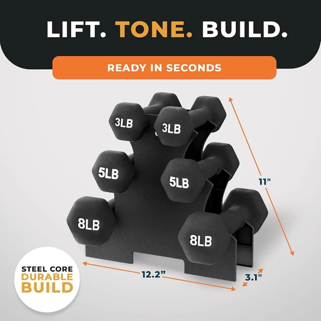 Alt view image 3 of 7 - BalanceFrom Neoprene Dumbbell Set with Rack - Non-Slip Strength Training Weights for Home Gym & Fitness Equipment, Multiple Sizes