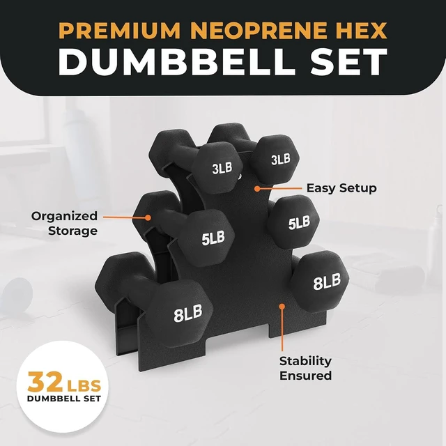 Alt view image 4 of 7 - BalanceFrom Neoprene Dumbbell Set with Rack - Non-Slip Strength Training Weights for Home Gym & Fitness Equipment, Multiple Sizes