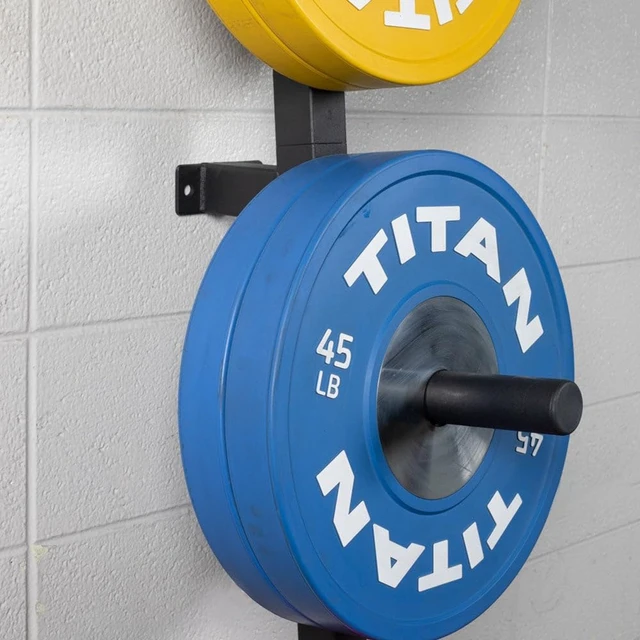 Alt view image 4 of 7 - Titan Fitness Weight Plate Wall Mounted Storage Rack, Angled 4-Peg Design, Olympic Sized Weight Plate Organizer, Rated 800 LB, Anchored Wall Mounted Storage
