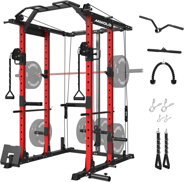 Main image of Mikolo Power Cage, Power Rack with Cable Crossover System, 1500LBS Squat Rack with LAT Pull Down System, Workout Cage with Pulley System for Fitness Home Gym