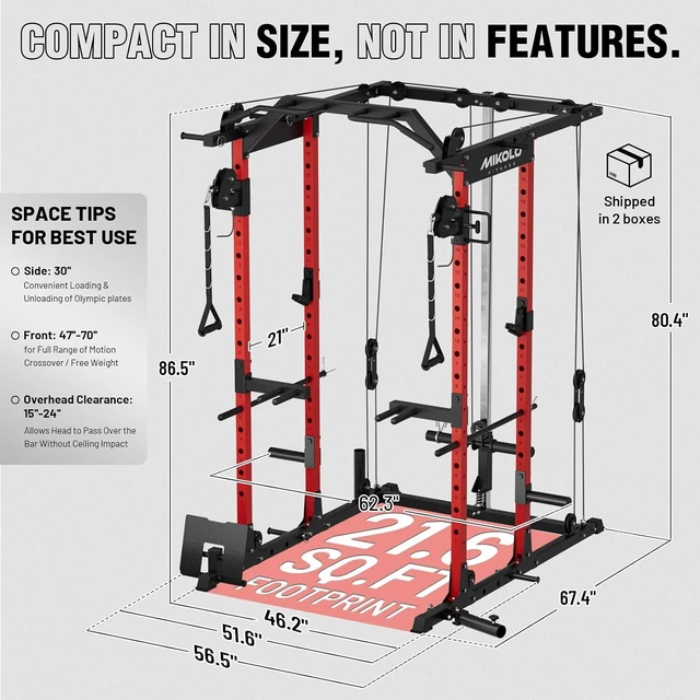 Alt view image 3 of 6 - Mikolo Power Cage, Power Rack with Cable Crossover System, 1500LBS Squat Rack with LAT Pull Down System, Workout Cage with Pulley System for Fitness Home Gym