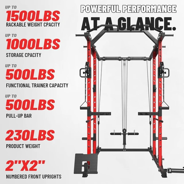 Alt view image 4 of 6 - Mikolo Power Cage, Power Rack with Cable Crossover System, 1500LBS Squat Rack with LAT Pull Down System, Workout Cage with Pulley System for Fitness Home Gym