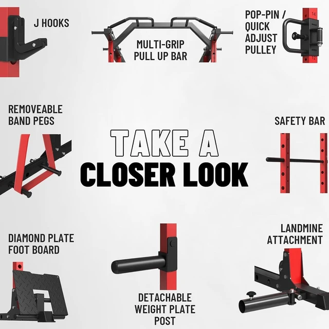 Alt view image 6 of 6 - Mikolo Power Cage, Power Rack with Cable Crossover System, 1500LBS Squat Rack with LAT Pull Down System, Workout Cage with Pulley System for Fitness Home Gym