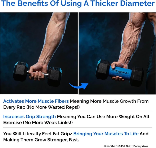 Alt view image 4 of 7 - Fat Gripz Pro - The Simple Proven Way To Get Big Biceps & Forearms Fast - At Home Or In The Gym (4x Men's Health Award Winner) (2.25" Outer Diameter)