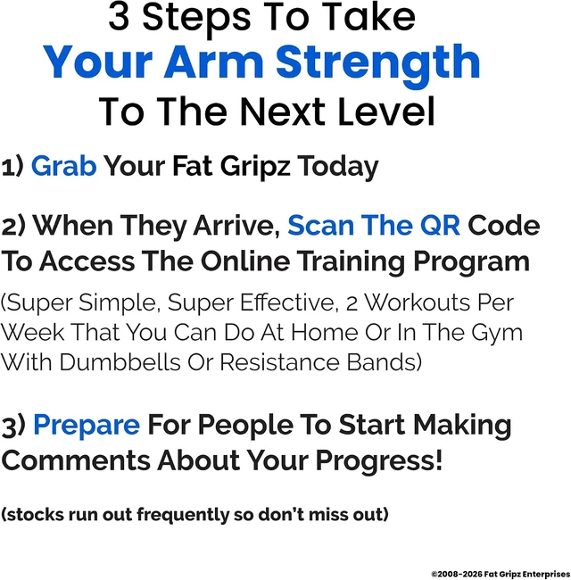 Alt view image 6 of 7 - Fat Gripz Pro - The Simple Proven Way To Get Big Biceps & Forearms Fast - At Home Or In The Gym (4x Men's Health Award Winner) (2.25" Outer Diameter)