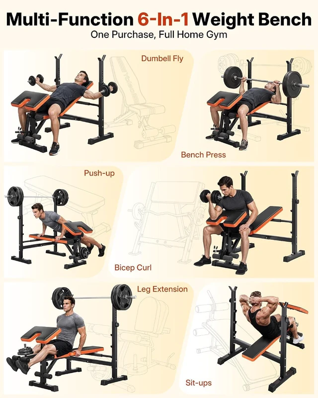 Alt view image 4 of 7 - YOLEO 6 in 1 Adjustable & Foldable Weight Bench Set for Bench Press