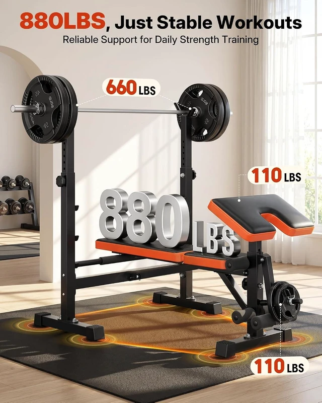 Alt view image 5 of 7 - YOLEO 6 in 1 Adjustable & Foldable Weight Bench Set for Bench Press