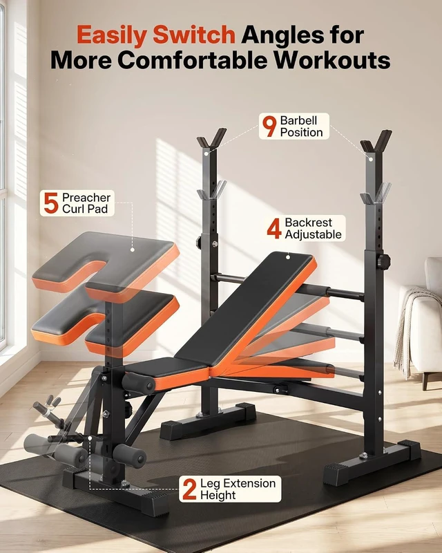 Alt view image 6 of 7 - YOLEO 6 in 1 Adjustable & Foldable Weight Bench Set for Bench Press