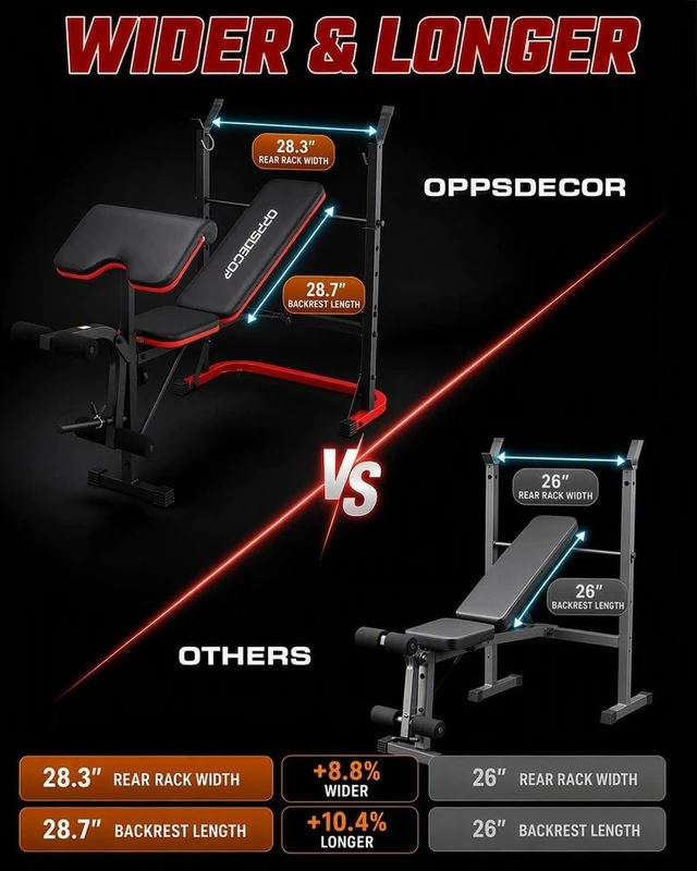 Alt view image 4 of 7 - OPPSDECOR 6 in 1 Weight Bench Set with Leg Extension and Leg Curl, 660 LBS Adjustable Bench Press Set with Preacher Curl Pad, Foldable Workout Bench for Home Gym, Strength Training for Teens/Adults