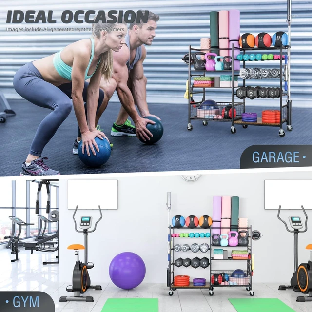 Alt view image 7 of 7 - PLKOW Dumbbell Rack, Weight Rack for Home Gym Storage with Wheels and Hooks