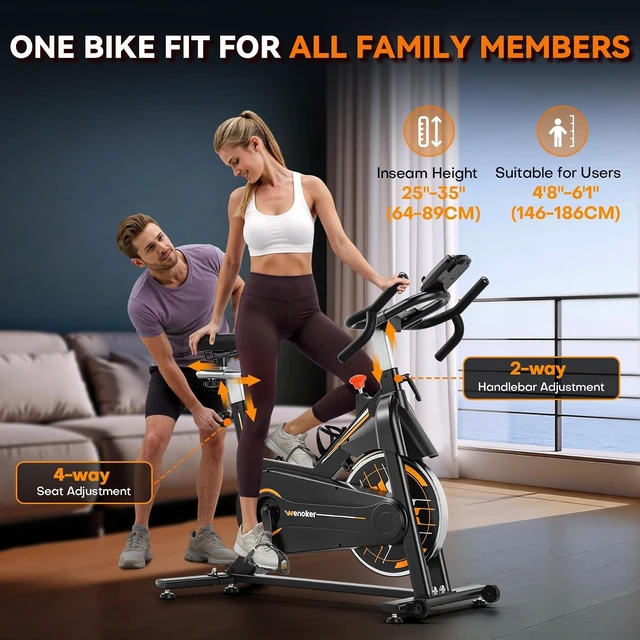Alt view image 4 of 7 - Exercise Bike, Wenoker Stationary Bike for Home, App Supported Indoor Bike with Adjustable Seat and Multi-grips Handlebar, Transport Wheels and Fitness Courses