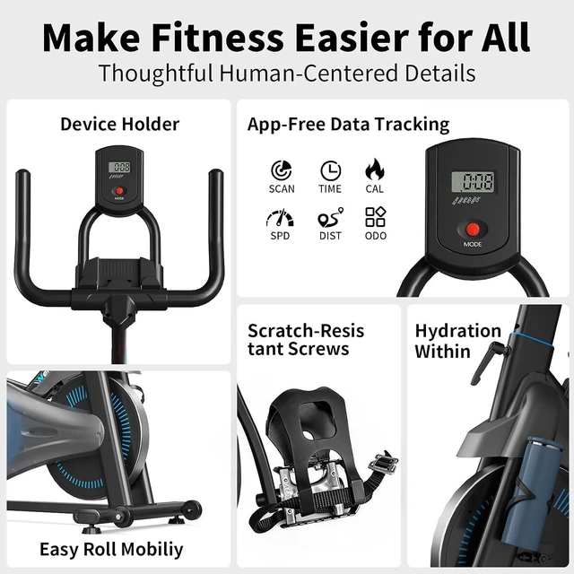 Alt view image 7 of 7 - Wenoker Exercise Bike, Magnetic Stationary Bike for Home with APP