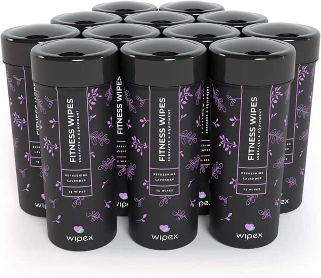 Main image of Wipex Yoga Mat Cleaner & Fitness Gym Wipes - Natural Lavender & Vinegar - 75 Count for Cleaning Yoga Mats, Spinning & Peloton Bikes, Weight Machines & Surfaces - 12 Pack Case