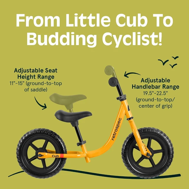 Alt view image 3 of 7 - Retrospec Cub Toddler Balance Bike for Ages 18 Months - 3 Years - 12in No-Pedal Beginner Bicycle with Adjustable Seat, Puncture-Proof Tires & Safe Low Frame Design