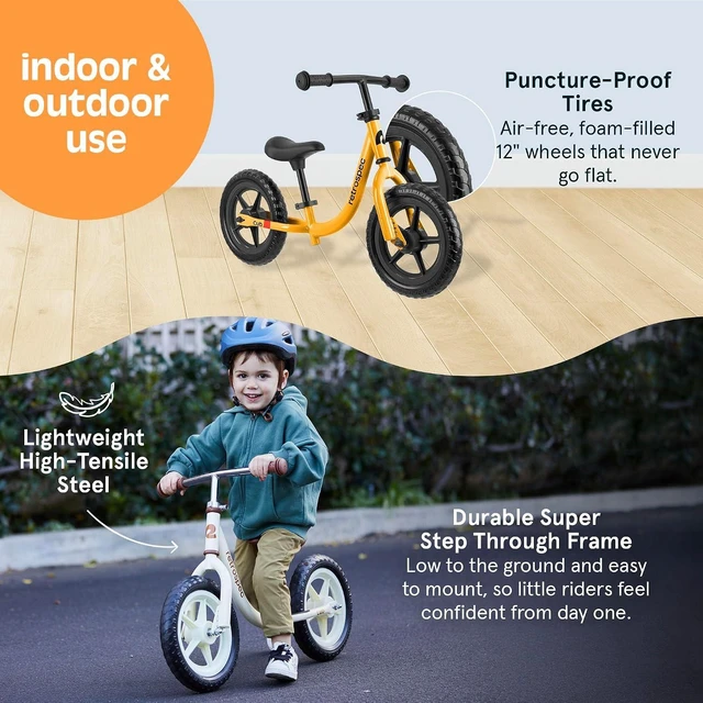 Alt view image 6 of 7 - Retrospec Cub Toddler Balance Bike for Ages 18 Months - 3 Years - 12in No-Pedal Beginner Bicycle with Adjustable Seat, Puncture-Proof Tires & Safe Low Frame Design