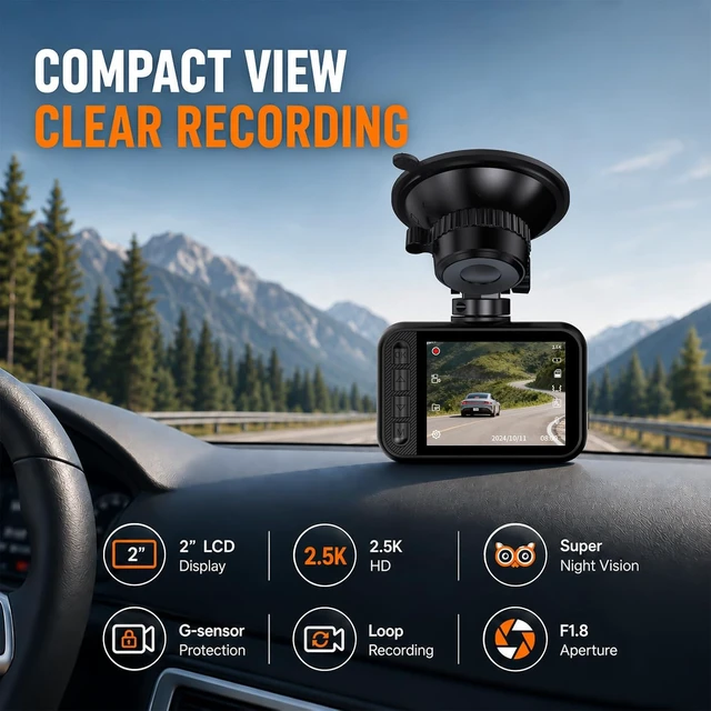 Alt view image 2 of 7 - Dash Cam Front and Rear for Cars, 2.5K+1080P Dual Camera with 2" Screen