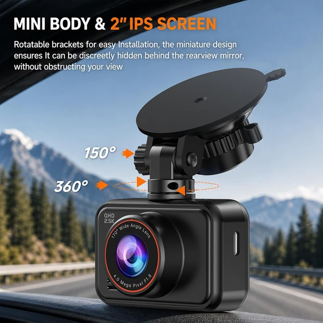 Alt view image 6 of 7 - Dash Cam Front and Rear for Cars, 2.5K+1080P Dual Camera with 2" Screen