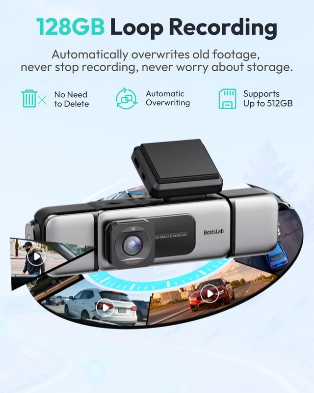 Alt view image 6 of 7 - BOTSLAB 4 Channel 360° Dash Cam, 128GB Card, Voice Control, App Control